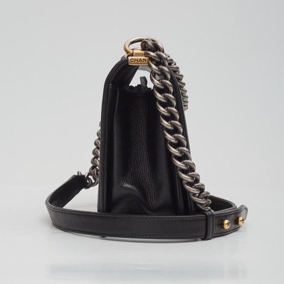 CHANEL CALFSKIN QUILTED DOUBLE STITCH MEDIUM BOY FLAP BAG BLACK (2014) - Picture 3 of 13